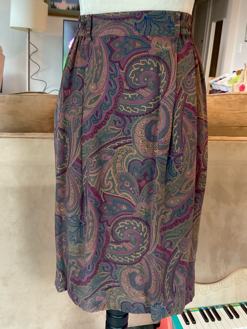 💼Vintage Liz Claiborne 100% Silk Jewel Toned Paisley Midi Skirt 6 Whimsigoth